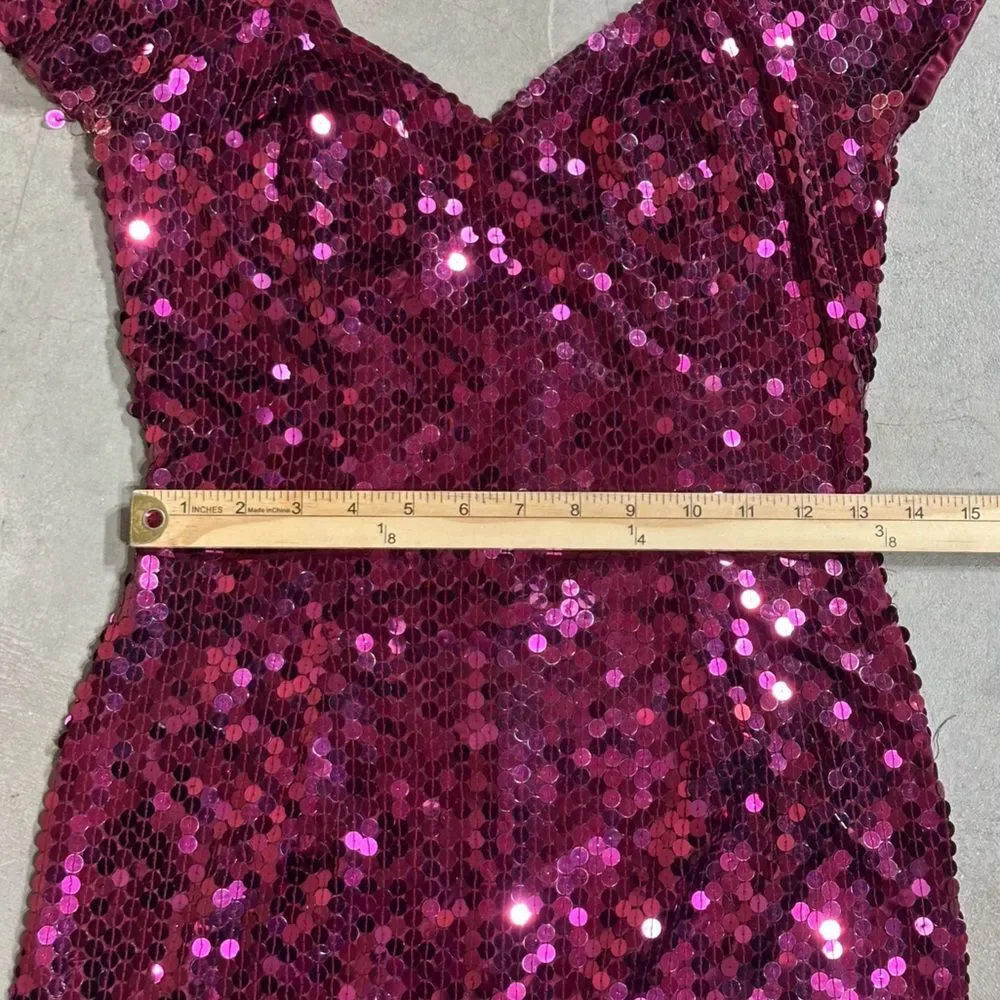Vintage 90s Niteline by Della Roufogali Sequin Cocktail Dress Pink Fuschia Sz 4 - Picture 9 of 12